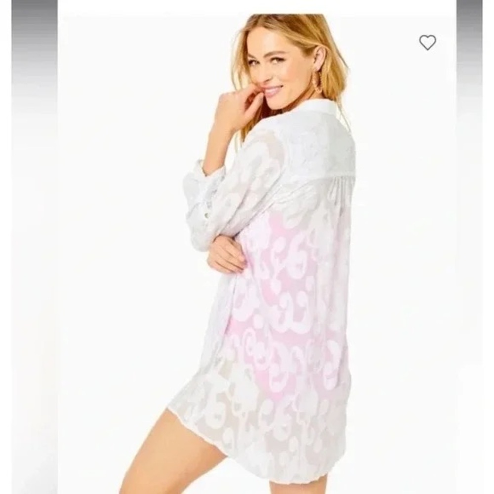 Lilly Pulitzer White and Pink Sheer Button-Front Swim Coverup